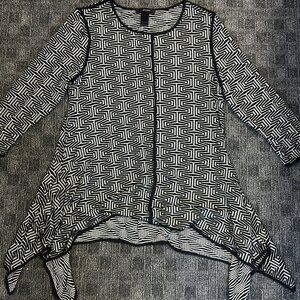 Ali Miles black/white geometric avant tunic top pointed hem goth asymmetrical XL